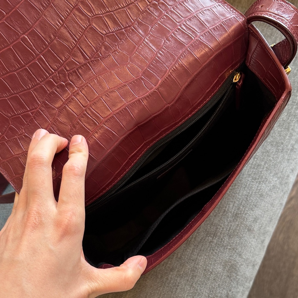 DeMellier London Croc-Embossed Crossbody Bag in Burgundy - Picture 11 of 16